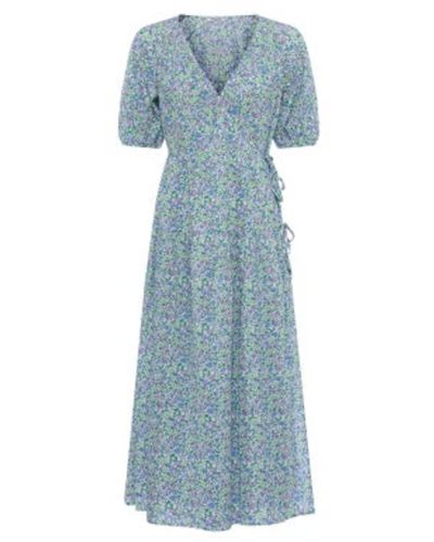 Great Plains Zinnia Cotton Wrap Midi Dress - Blue