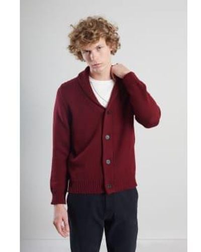 L'Exception Paris Cardigan à col châle en laine mérinos rouge boraux