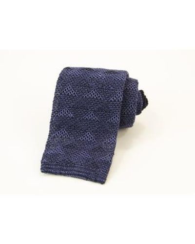 40 Colori Linen Diamonds Knitted Tie - Blue