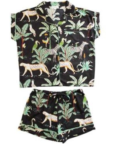 Powell Craft Ladies Safari At Night Print Cotton Short Pajama Set S/m - Green