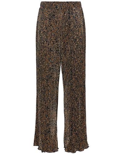 Pieces Leopard Printed Pleated Trousers - Brown