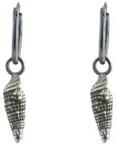 silver jewellery Small Shell Hoop Earrings Oxidised 1.5cm/drop 4cm - Metallic