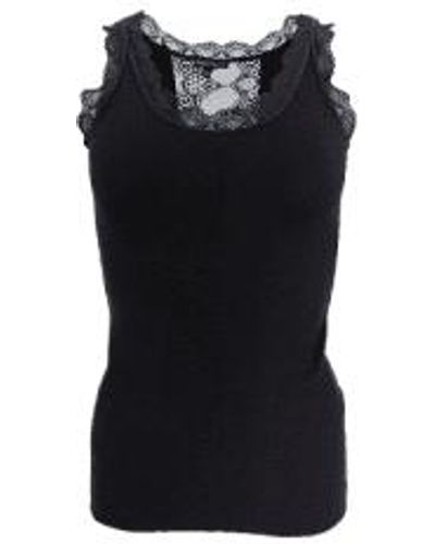 Black Colour Colour Ivy Rib Lace Vest - Nero
