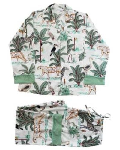 Powell Craft Crème 100% coton safari imprimé dames pyjamas - Vert