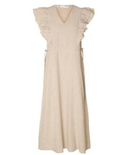 SELECTED Striped Ankle Linen Dress - Natural