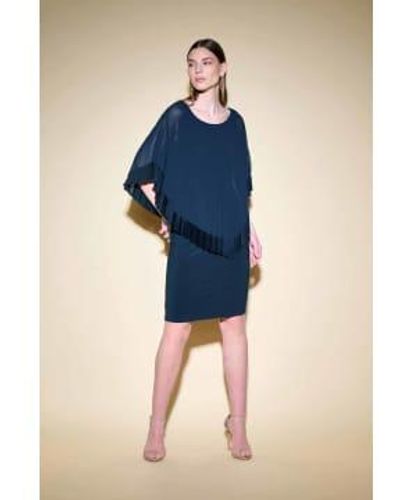 Joseph Ribkoff Silky Knit Sheath Dress With Chiffon Pleated Overlay 16 - Blue