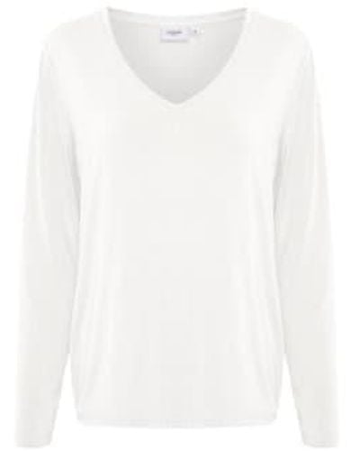 Saint Tropez Adeliasz V Neck Long Sleeve T Shirt In Bright - Bianco