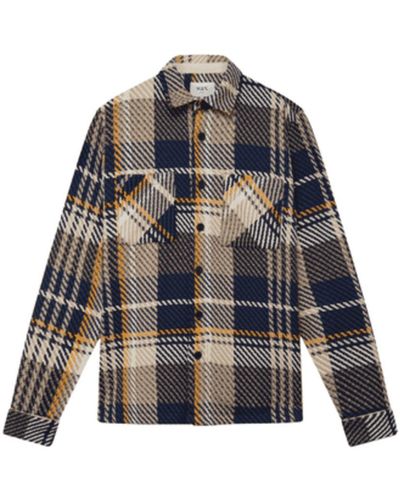 Wax London Whiting Overshirt in Spear Check Navy & Yellow - Azul