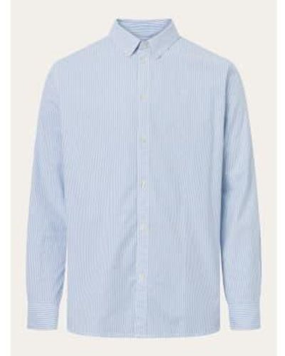 Knowledge Cotton 90879 Custom Tailored Owl Striped Oxford Shirt 1235 Lapis - Blu
