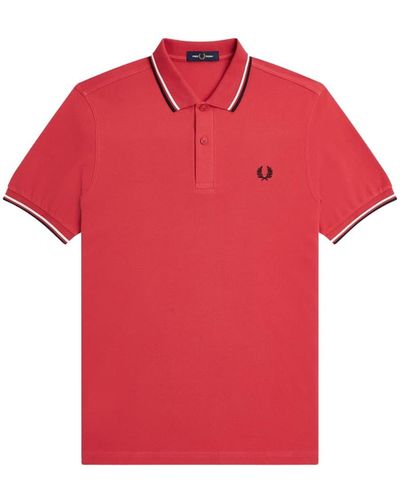 Fred Perry F perry slim fit twin tipped polo washed / snow white / black - Rojo