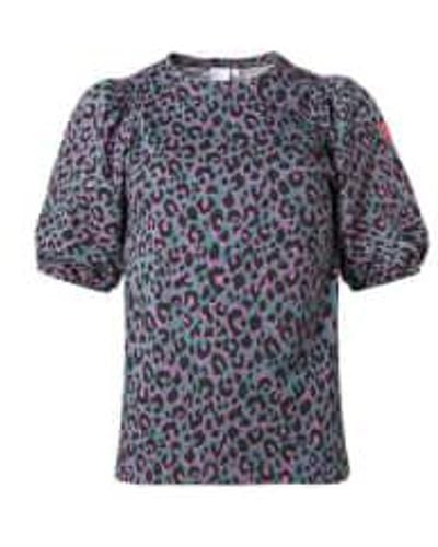 Scamp & Dude Scamp And Dude With Pink And Black Shadow Leopard Puff Sleeve T Shirt - Blu