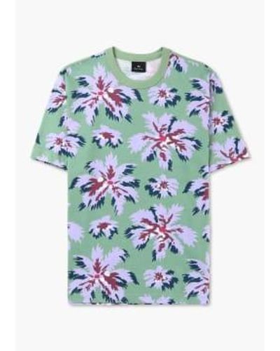 Paul Smith Herren palmera print baumwoll-t-shirt in grün - Blau