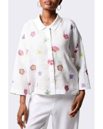 Sahara Bordado floral camisa cuadrada - Blanco
