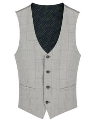 Remus Uomo Lucian Windowpane Check Suit Waistcoat Beige 38 - Grey
