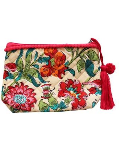 Powell Craft Floral Garden Print Make Up Bag Cotton - Red