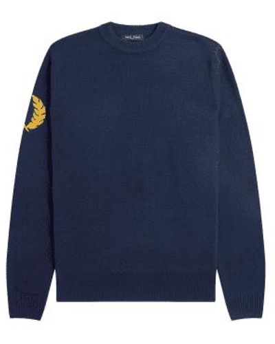 Fred Perry Laurel Wreath Graphic Print Round Crew Knit Deep - Blu