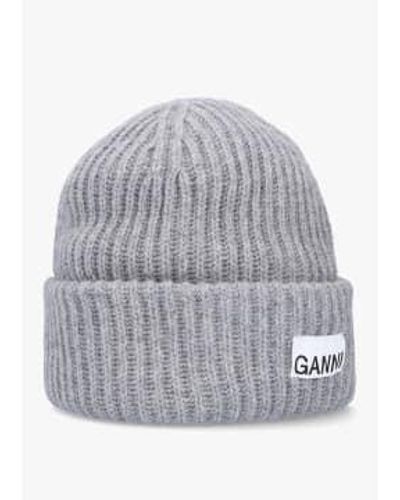 Ganni S Structured Rib Beanie - Grey