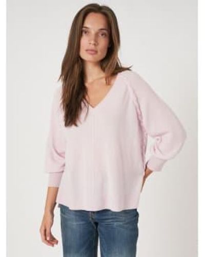 Repeat Cashmere Cashmere V Neck Twist Detail Puff Sleeve Sweater - Multicolor