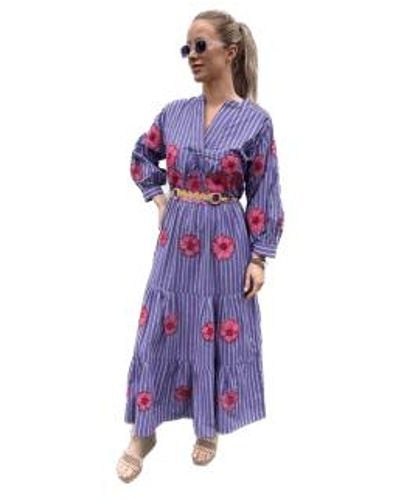 Nimo With Love Violet Striped Crossandra Dress With Red Poppies - Multicolore
