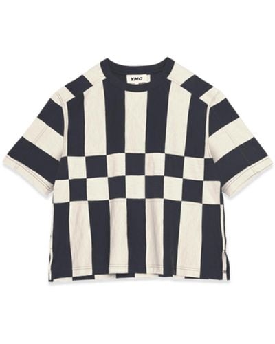 YMC Hacienda Slub Jersey Cotton T-shirt — Navy Ecru - Multicolour