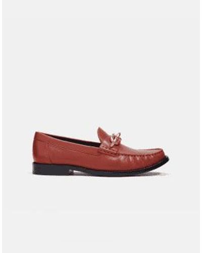COACH Jess Buckle Detail Loafers Size: 5.5, Col: Rust 5.5 - Red