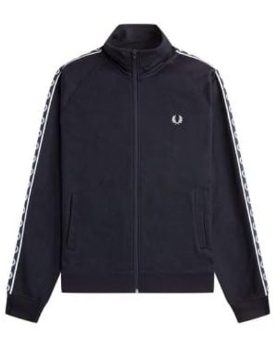 Fred Perry Contrast Taped Track Jacket & White - Blue