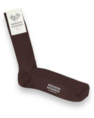 Nishiguchi Kutsushita Silk Cotton Ribbed Socks -44-48 - Brown