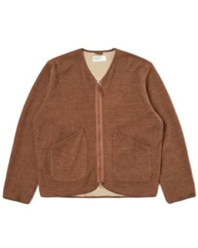 Universal Works Zip Liner Jacket In Soft Wool Cotton Knit - Marrone