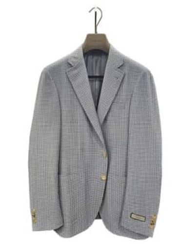 Canali Sky Houndstooth Linen And Wool Kei 2 Button Jacket 13275 Cf05070401 - Grigio