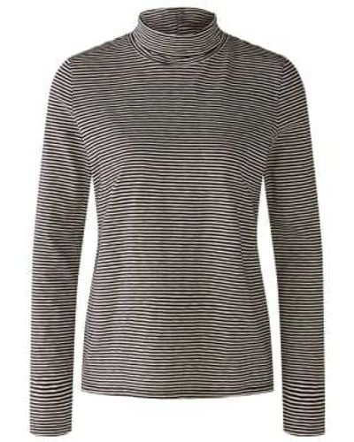 Ouí Funnel Neck Striped Top And Off White - Grigio