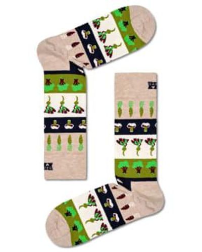 Happy Socks Veggie Stripe Socks In Beige P000135 - Verde