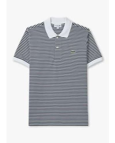 Lacoste S Striped Cotton Polo Shirt - Blue