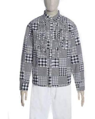 Universal Works Frill Front Shirt Patchwork Shirting White P 2574 L - Blue