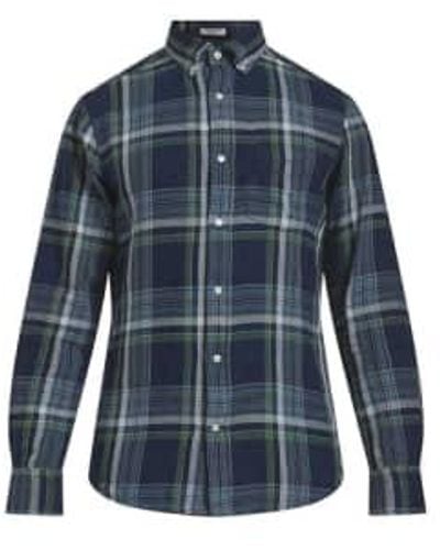 GANT Camisa cheque sarga regular en en dark and green 3230170 989 - Azul