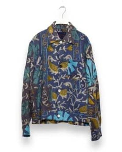 Kardo Bodhi Jacket Embroidered Cotton Kantha Blanket Lilac Xl - Blue