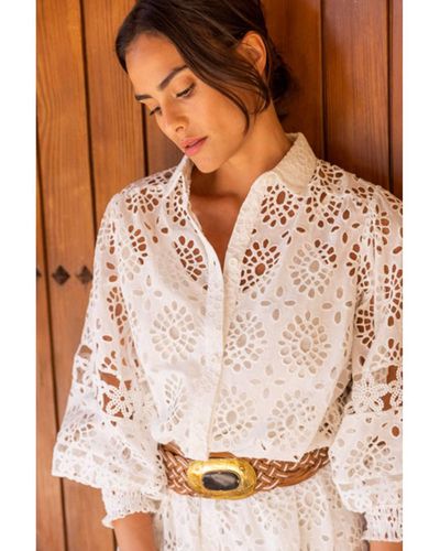 Miss June Wide White And Tan Joan Braided Leather Belt - Multicolour