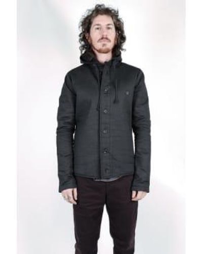 Hannes Roether Waxed Cotton Button Up Hoodie - Nero