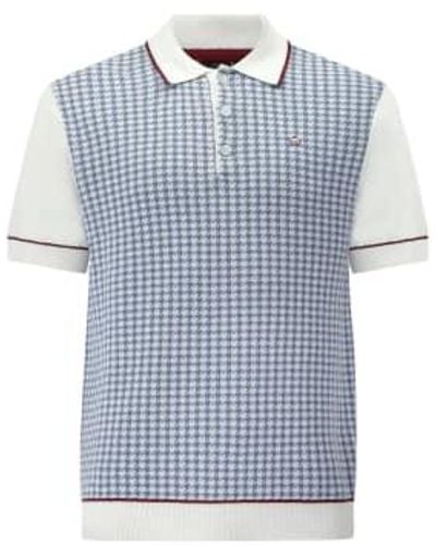 Merc London Cavendish Houndstooth Knitted Polo M - Blue