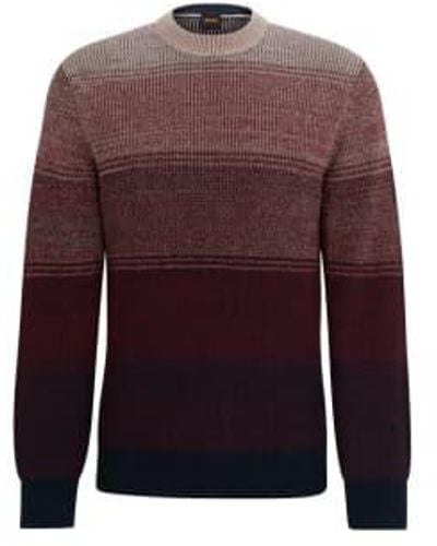 BOSS Kaller Ombre Stripe Crew Neck Sweater Col: 404 , Size: Xl - Purple