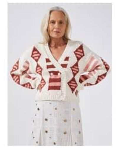 Hayley Menzies Nomad Knitted Crop Cardigan Col: Off /pink, Size: M - White