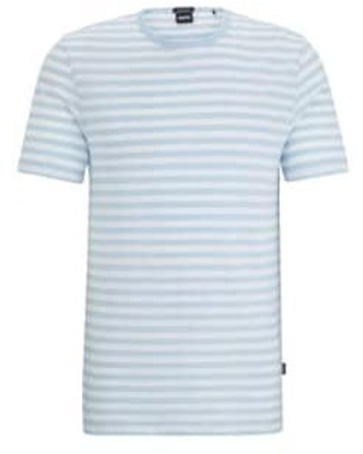BOSS Tiburt 457 Light Pastel Cotton And Linen Striped T-shirt 50513401 450 M - Blue