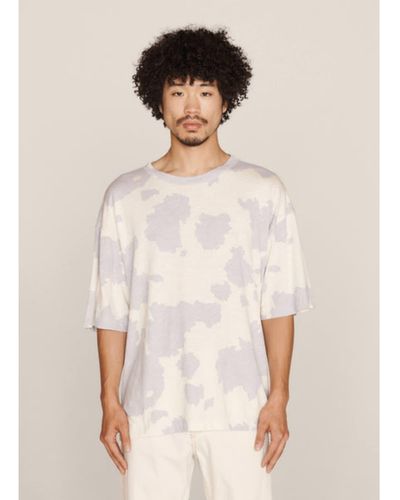 YMC Triple Organic Cotton Cowhide Pattern Slub T Shirt Ecru Lilac - Bianco
