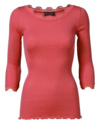 Rosemunde Boat Neck Lace Top 3/4 Sleeve Mineral Xs - Red