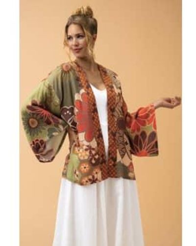 Powder 70S Kaleidoscope Floral Kimono Jacket In Sage - Multicolore