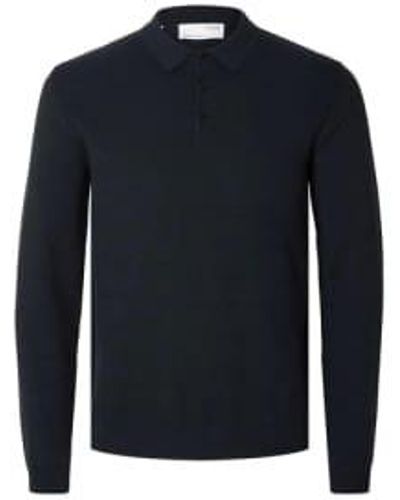 SELECTED R Corner Ls Knit Polo - Blue
