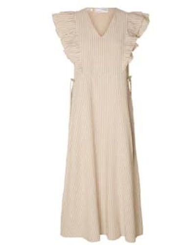 SELECTED Hillie Striped Linen Dress Snow /humus 34 - Natural