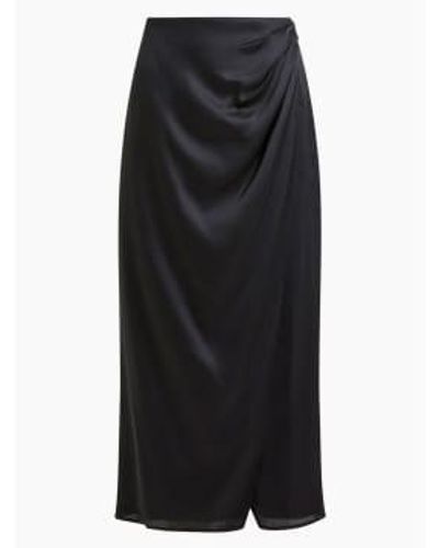 French Connection Inu Satin Midi Wrap Skirt Or Out - Nero