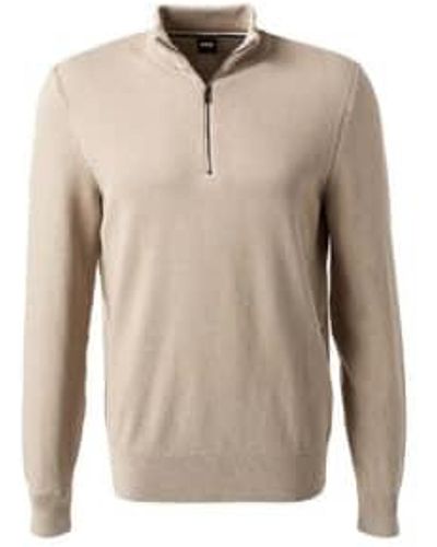 BOSS Boss Ebrando Zip Neck Sweater In Micro Structured Cotton 50505997 455 - Neutro