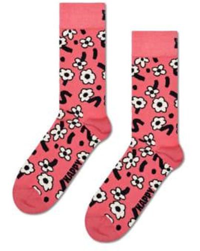 Happy Socks Chaussettes fleurs danse rose foncé - Rouge