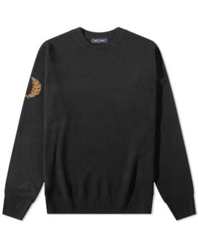 Fred Perry Laurel wreath graphic print round crew knit - Negro